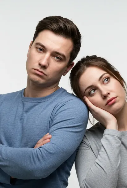 Unhappy looking couple with white background