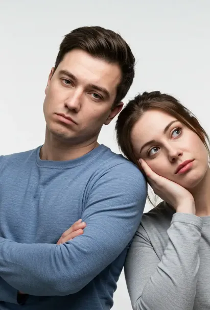Unhappy looking couple with white background