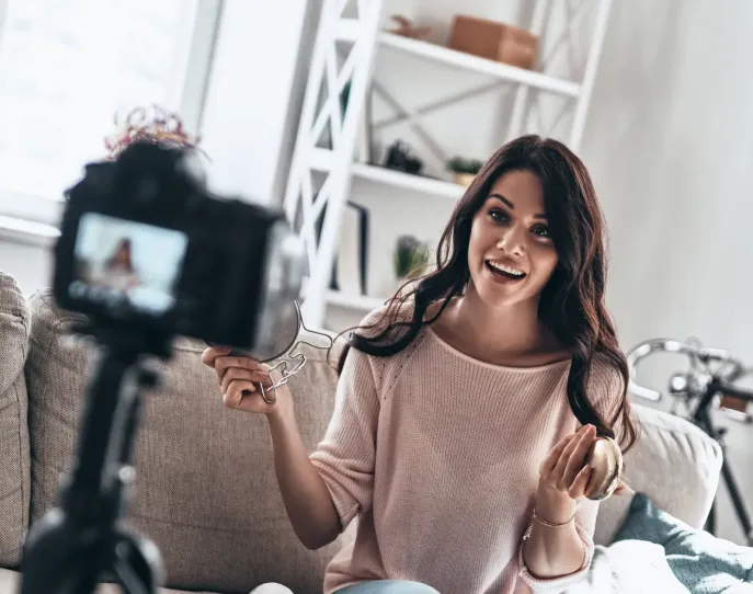 Influencer talking to camera